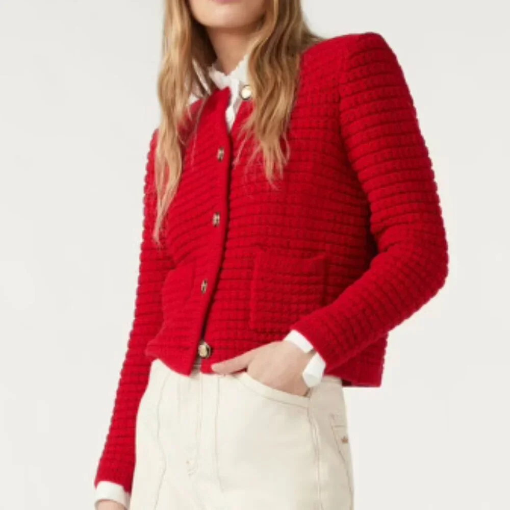 ba&sh Red Textured Cardigan - Picture 1 of 13